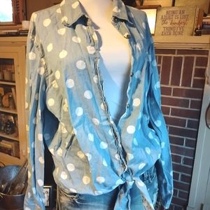 Chambray polka dot button up shirt
